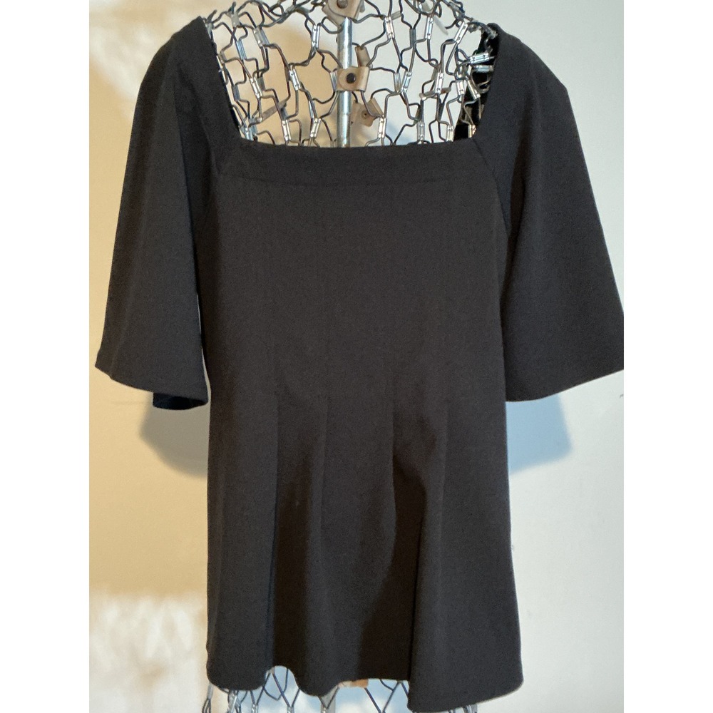 Ann Taylor Black Square Neck Pleated Bell Sleeve Blouse Top Womens Medium 459405